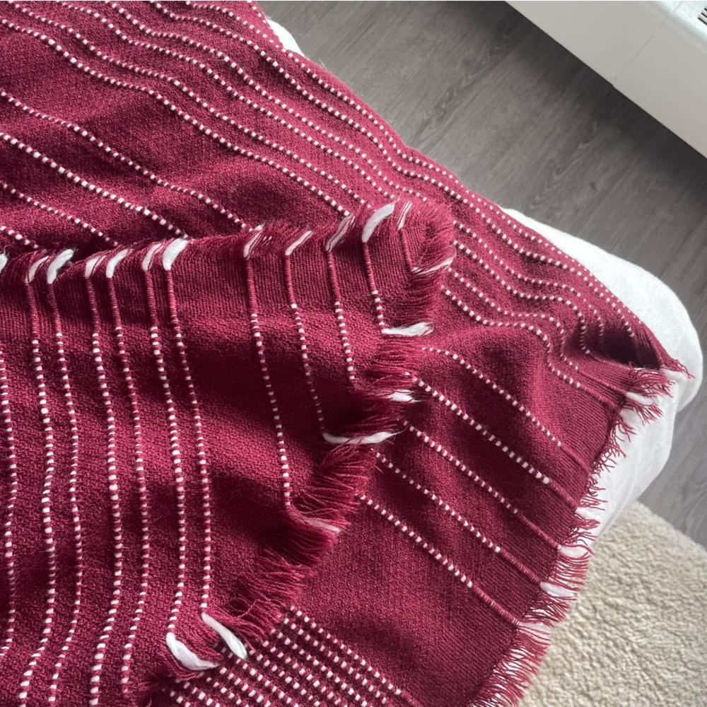 Maroon Patterned Fringe Blanket Scarf
